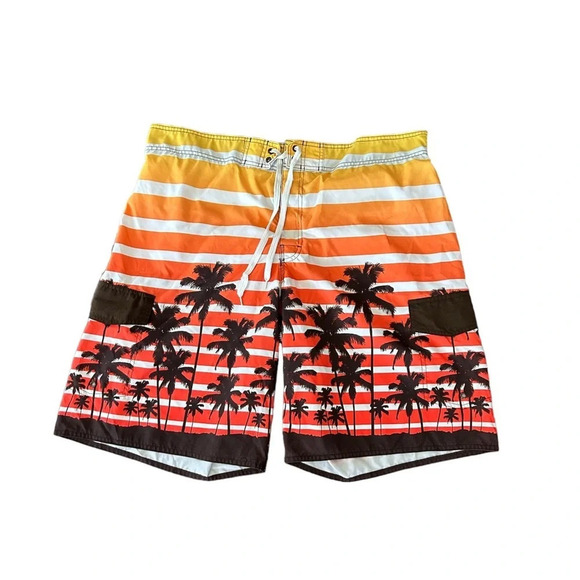 Men's HangTen Surf Shorts swim trunks size XXL NWOT waist 40”palm tree orange - Picture 1 of 6
